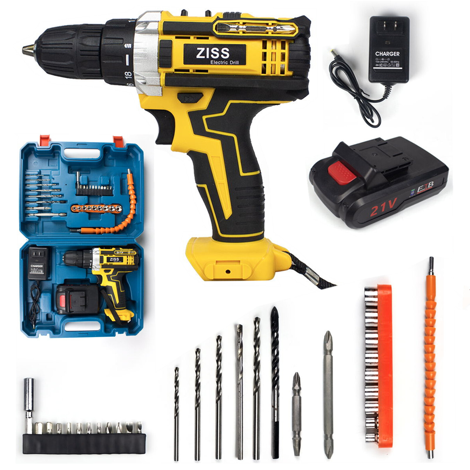 21V 34IN1 Electric Cordless Drill Impact Drill Combo Set with Battery & Charger