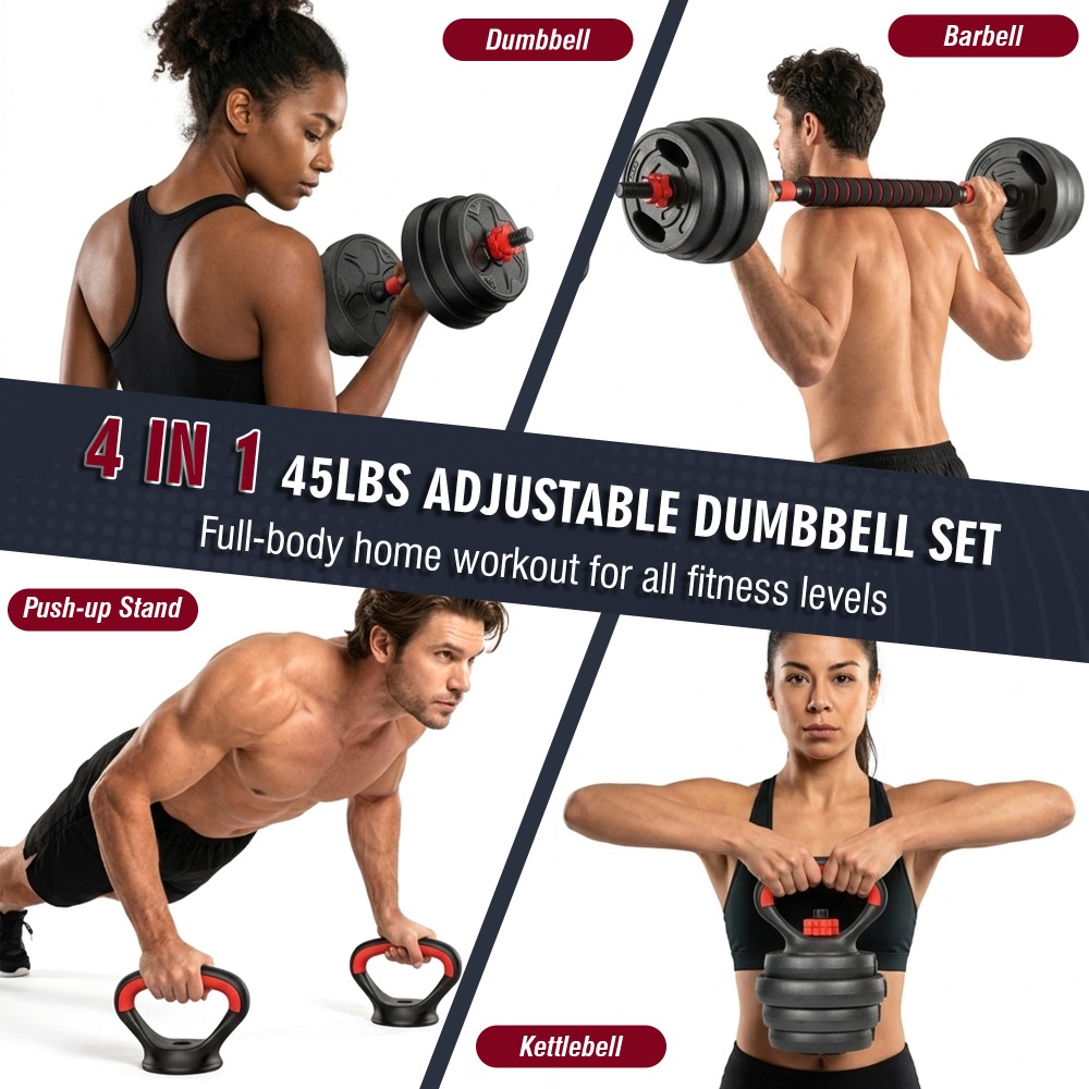 66LB Adjustable Dumbbell Set,Convertible Weights,Dumbbells, Barbell, Kettlebells