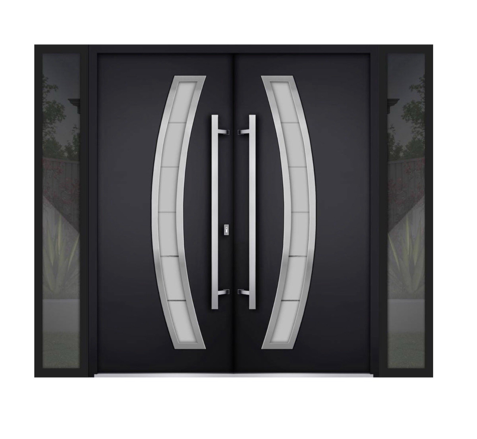 6500 100 in. x 80 in. R-H/Inswing 2 Tinted Glass Black Steel Prehung Front Door