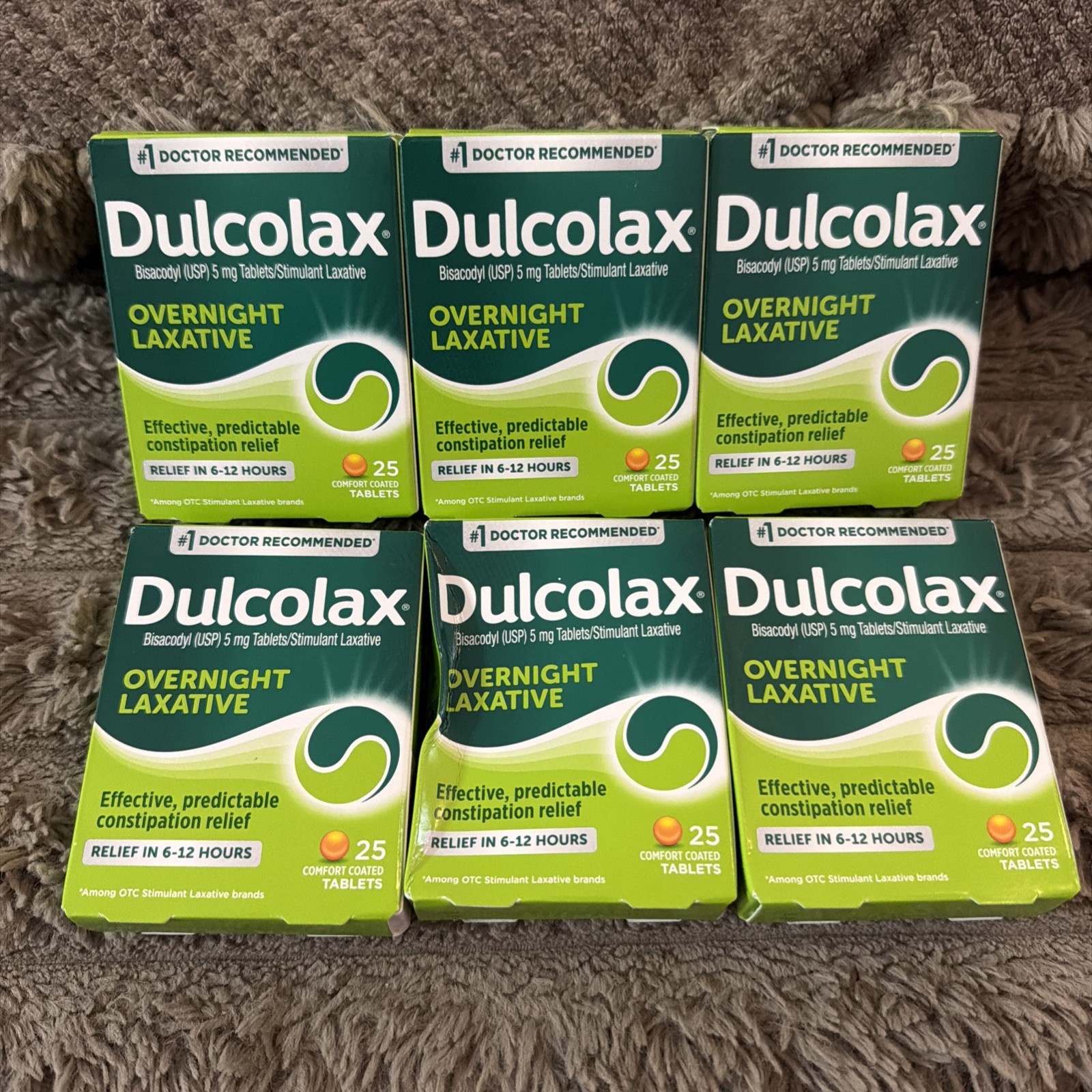 Lot Of 6 Boxes - Dulcolax Laxative 5mg 25 Tablets Each - EXP: 03/2028