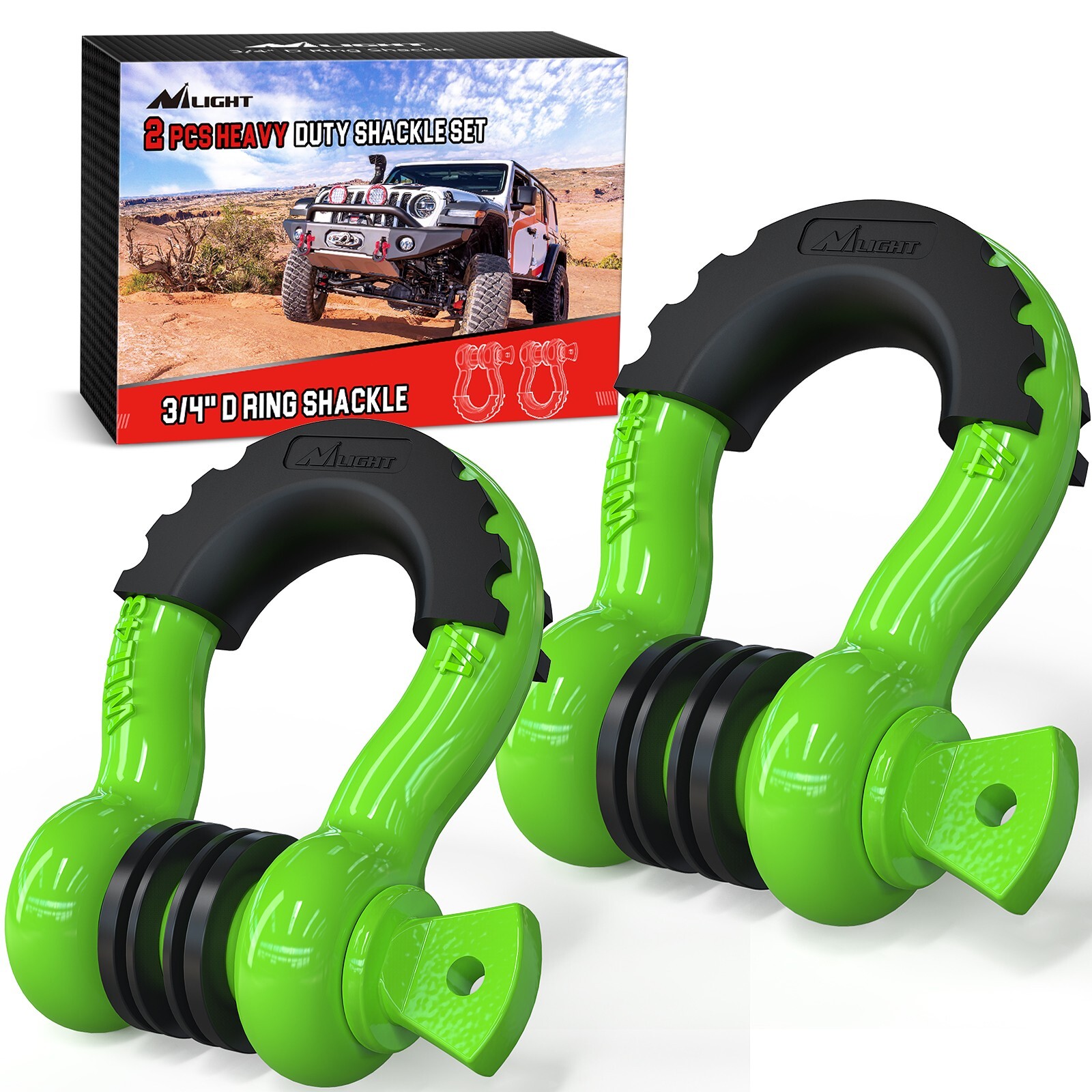 Nilight 3/4" D-Ring Shackles Heavy Duty Off Road Recovery Shackle Green