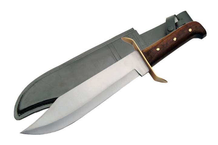 Bowie Knife Carbon Steel Blade Wood Handle Classic w/ Sheath - 15" Overall