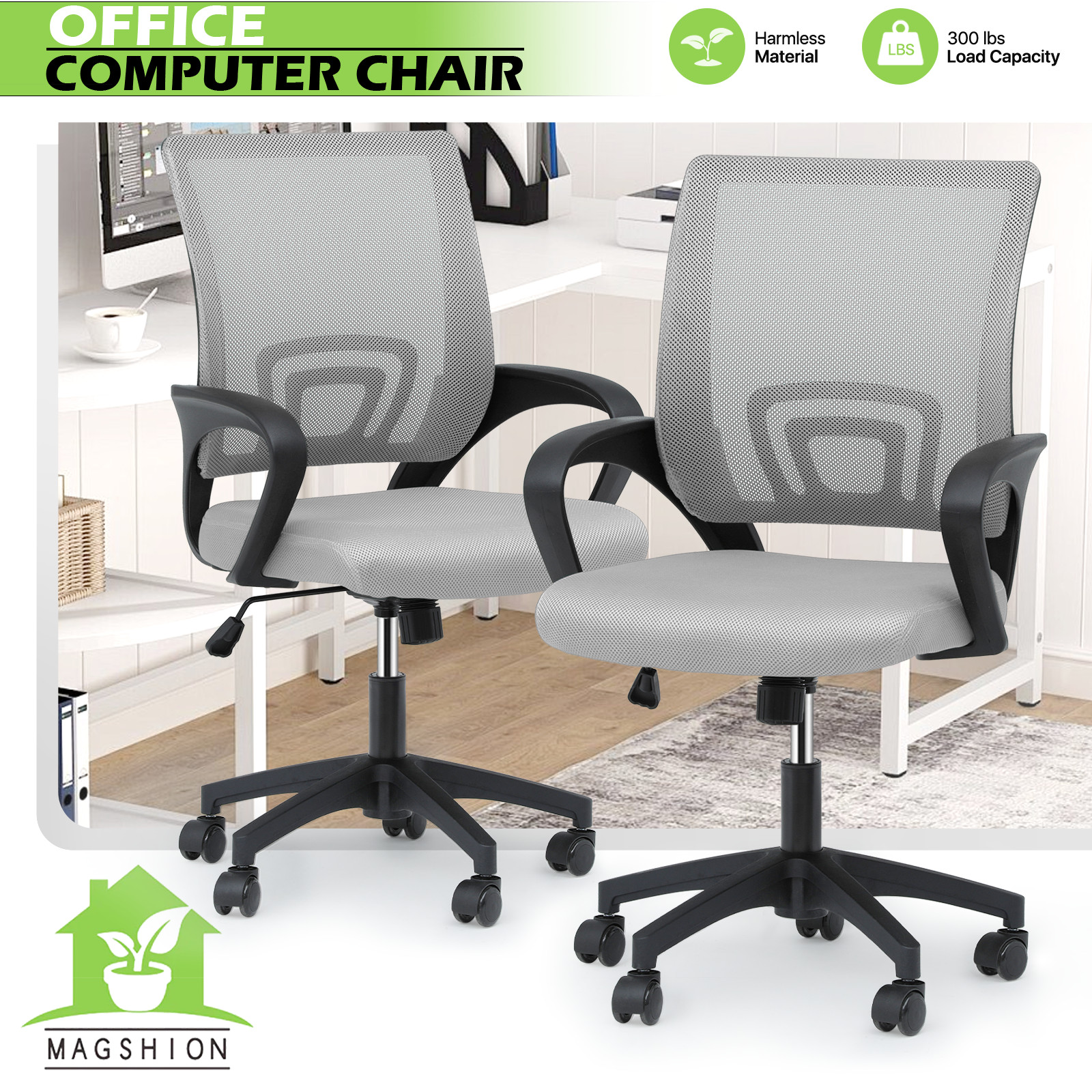 Pair Adjustable Height Computer Home Office Ergonomic Desk Mesh Chair Light Grey