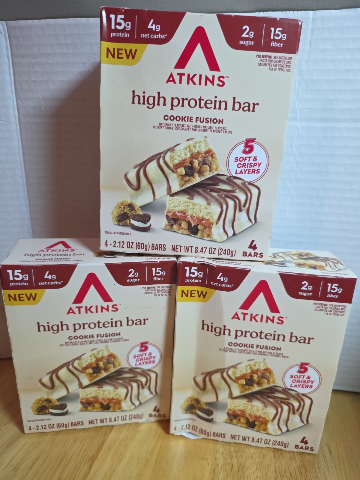 Lot of 3 Boxes Atkins High Protein Bar Cookie Fusion #FA6