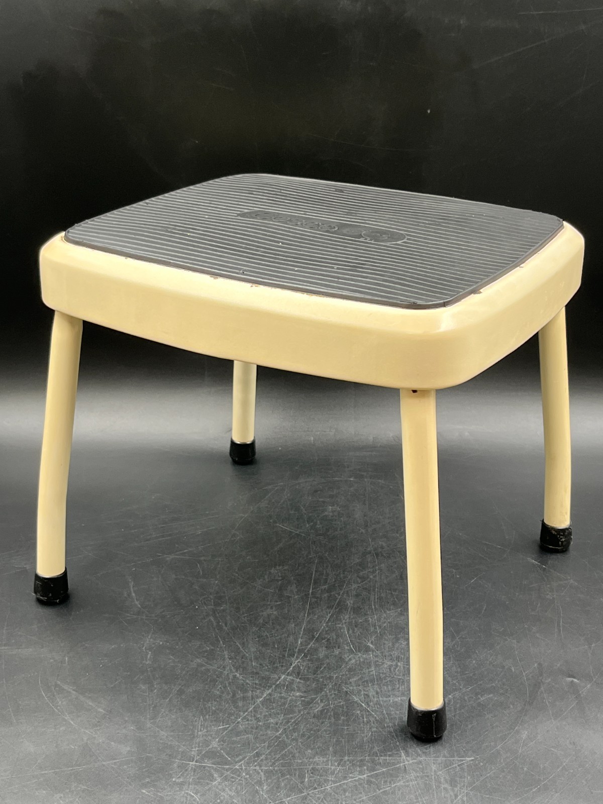 Vintage COSCO  One-Step Metal STOOL Rubber Top 10x12 Cream/White 10.5 High