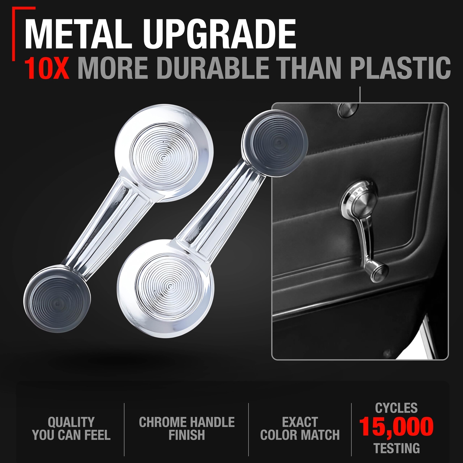 Window Crank Handle Set- Front/Rear Driver & Passenger - Compatible with 1965...