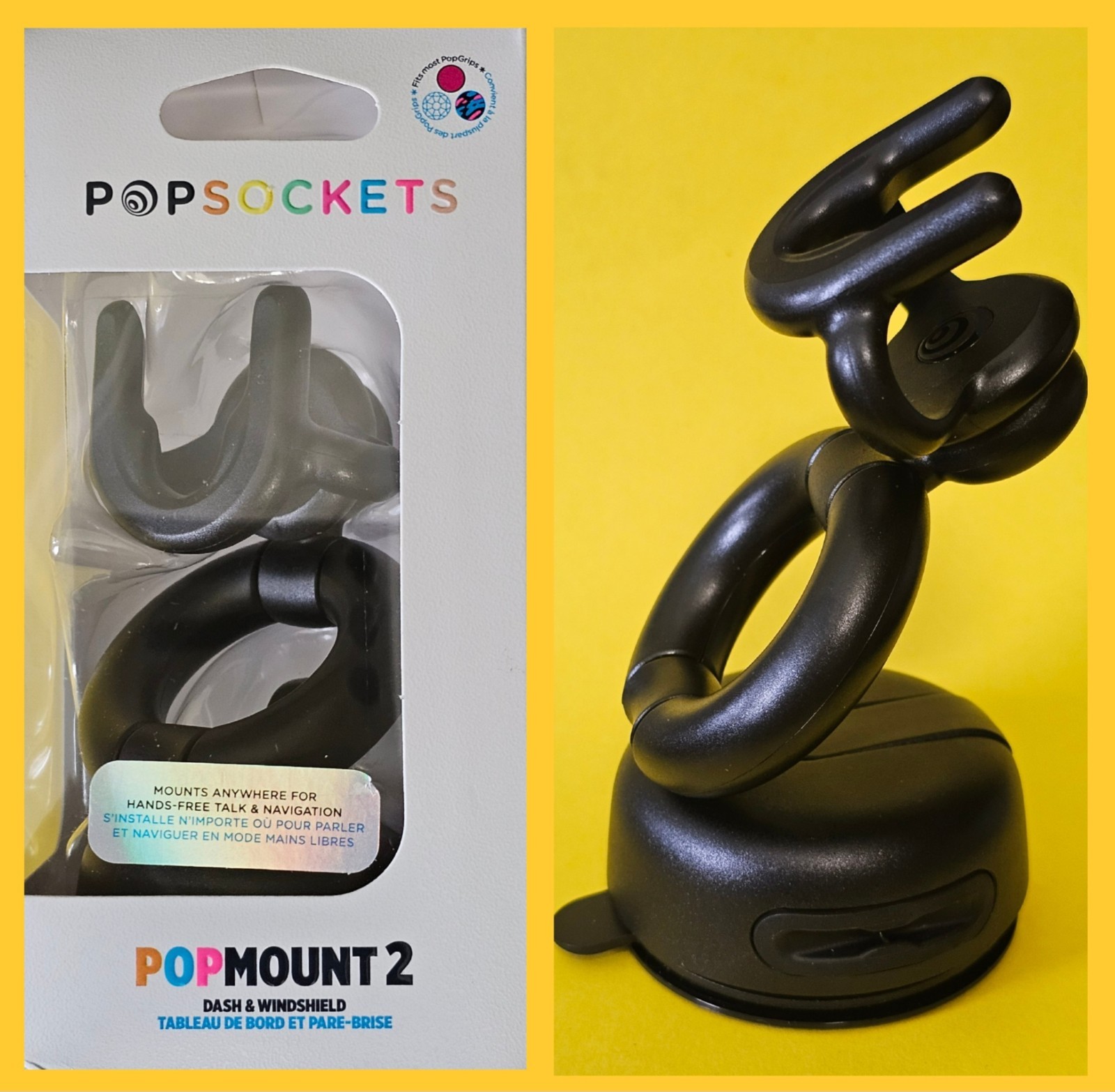 PopSockets PopMount Desk Car Dash & Windshield Mount - Black