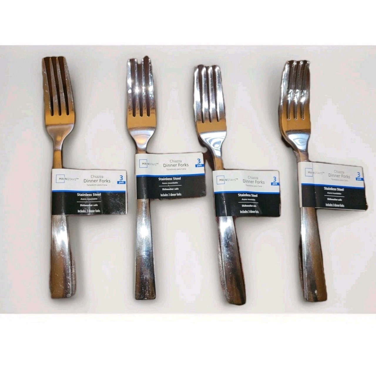 12 Piece Mainstays Chiazza Stainless Steel Dinner Forks, 4-3 Piece Sets