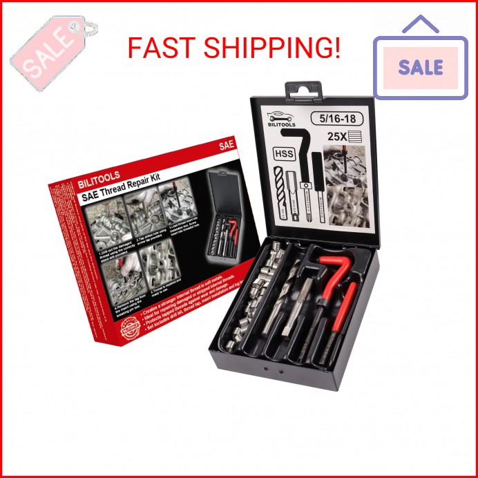 BILITOOLS 5/16-18 inch Thread Repair Kit, HSS Drill Helicoil Repair Kit SAE