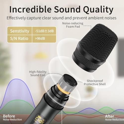 Wireless Microphone, Handheld UHF Dual Metal Cordless Dynamic Mic Dual Mic Grey