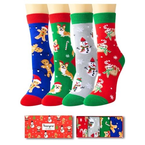 Christmas Socks for Kids - Gingerbread Snowman Corgi Sloth 4 Pack 4-6 Years