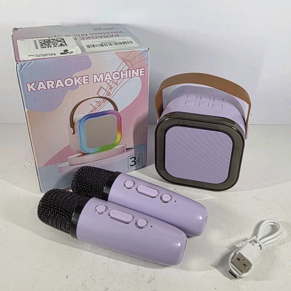 Mini Karaoke Machine Portable Bluetooth Karaoke Speaker  2 Wireless Mics Purple