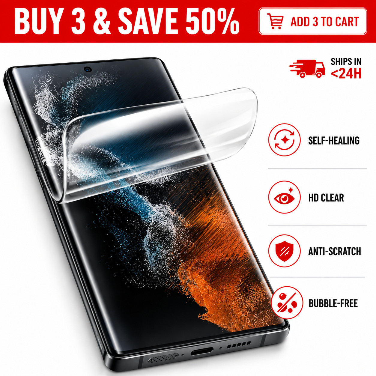 Samsung Galaxy Screen Protector Hydrogel S8–S26 Ultra Plus Note 8–20