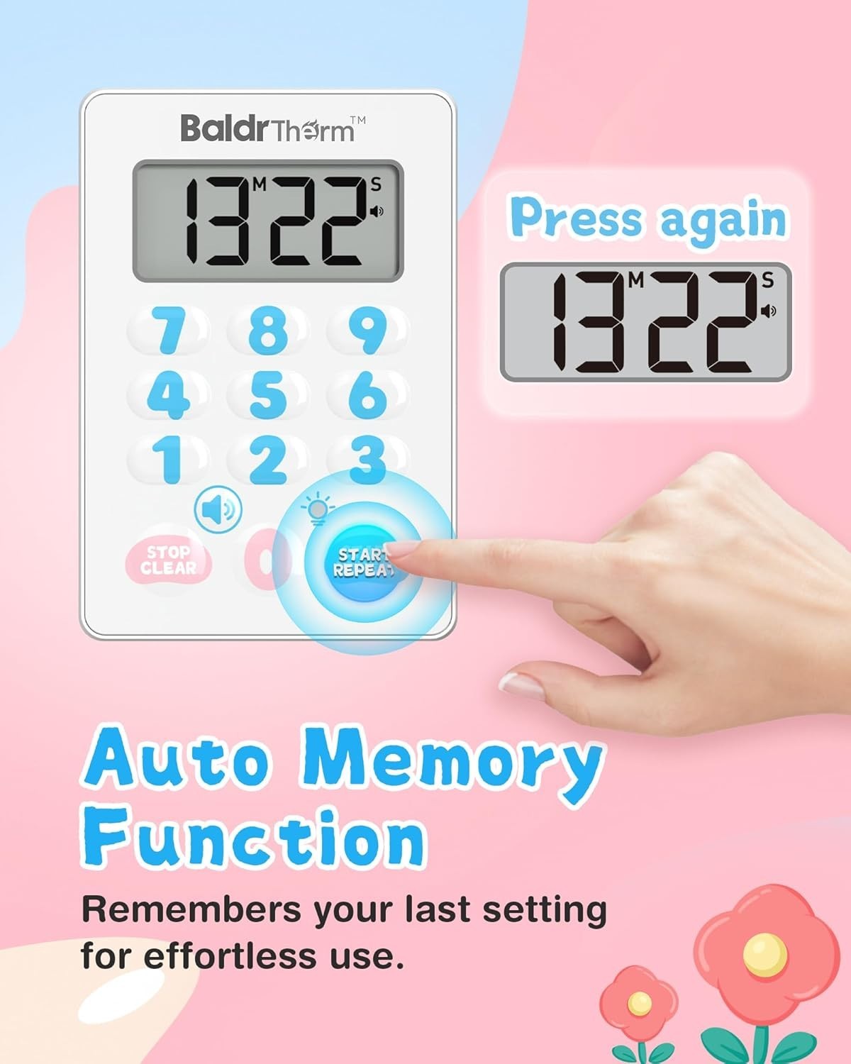 BaldrTherm Digital Kitchen Timer, Magnetic Waterproof Countdown Timer（Cute）