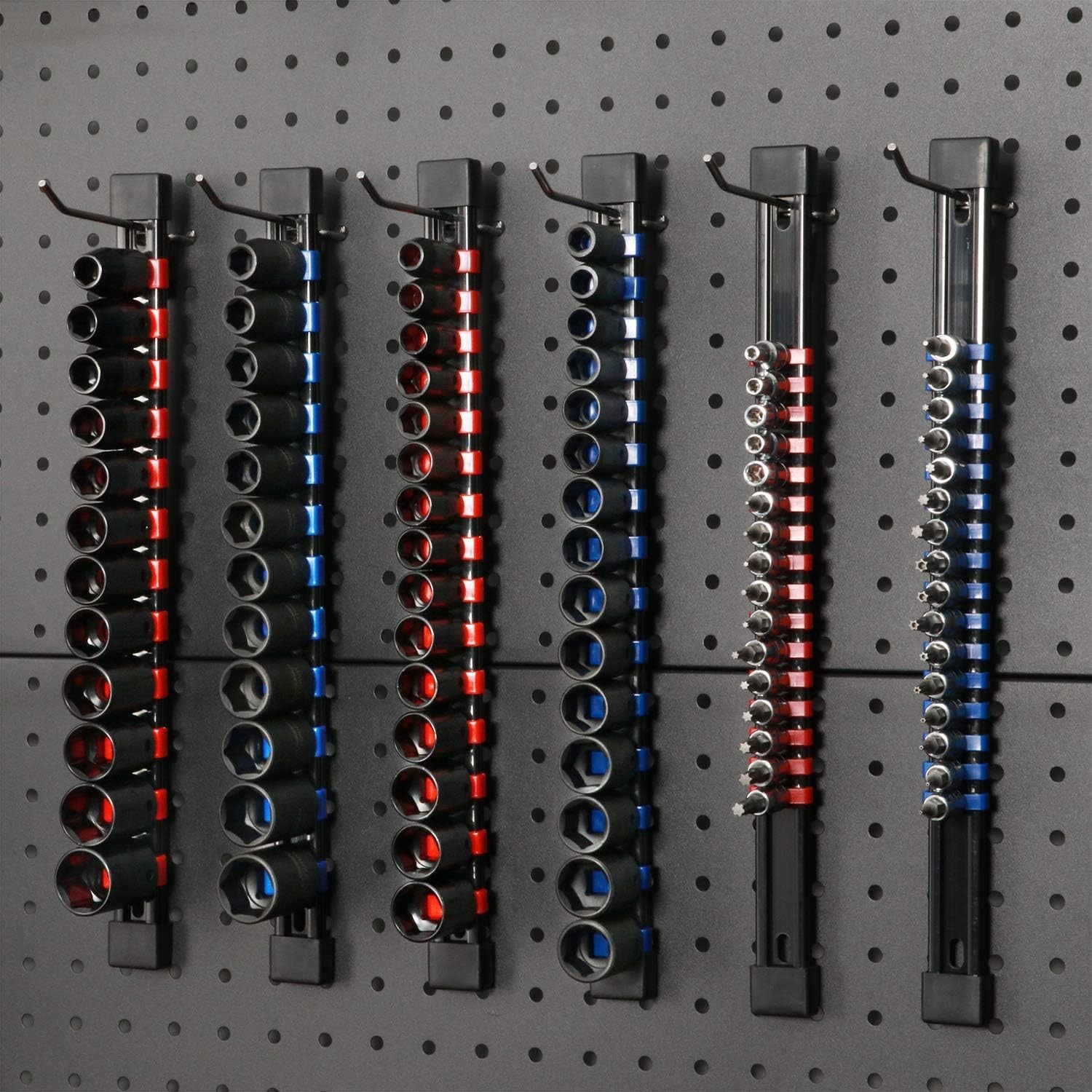 Versatile 6PC Socket Organizer with Removable Clips - Blue & Red Design