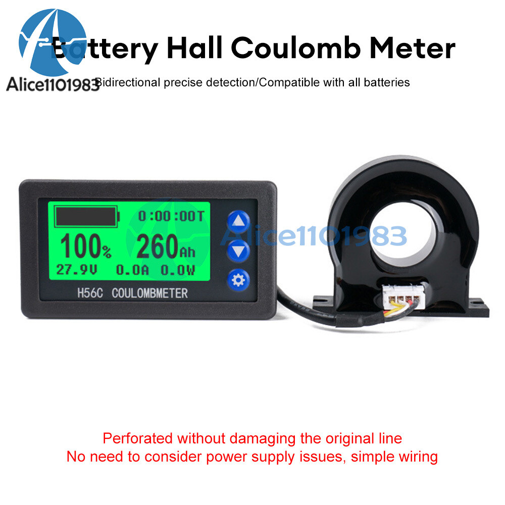 DC 9-100V 50-400A Battery Hall Coulometer Voltmeter Ammeter Coulomb Meter