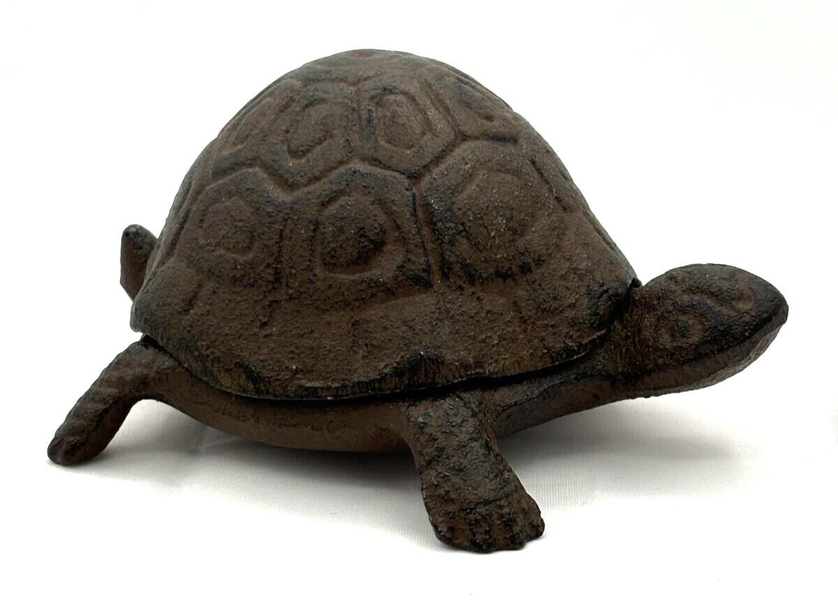 Cast Iron Turtle Hide A Key Box Distressed Brown Garden Decor Figure Key Keeper