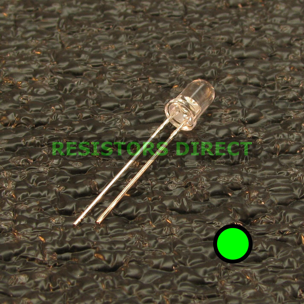 25pcs Round 5mm Green T1-3/4 LED Water Clear Lens HAM Radio US Seller 25x V27