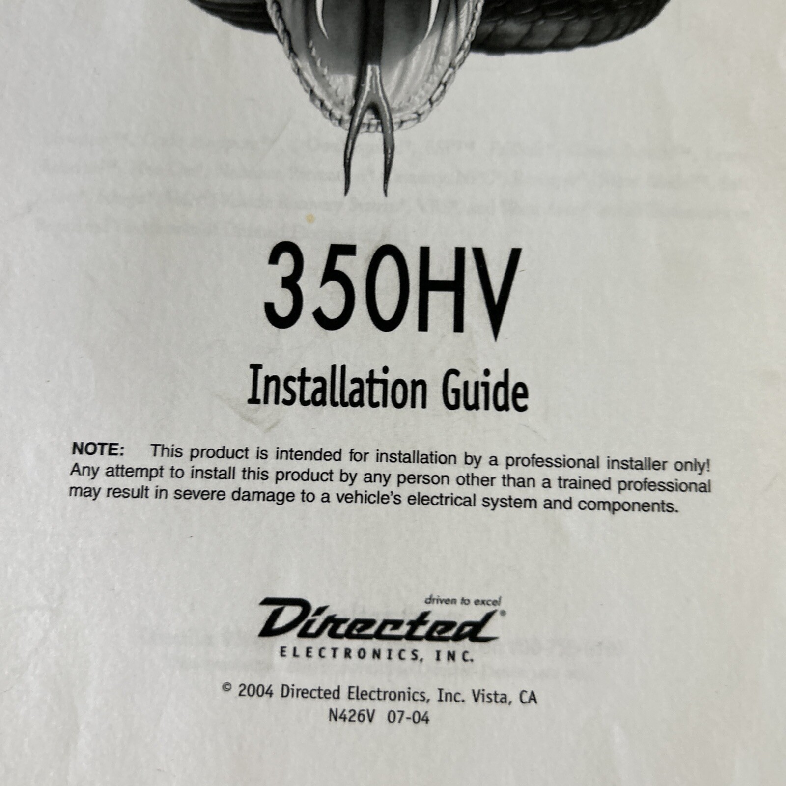 Viper, Car Alarm Directed Electronics Manual Installation Guide