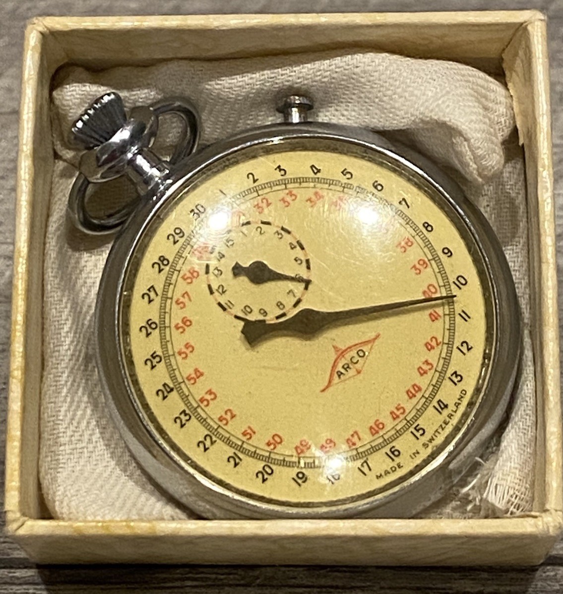 VTG Aristo Arco Stopwatch Chrome Wind Up 7 Jewels Shock Resist 1/10 Swiss Made