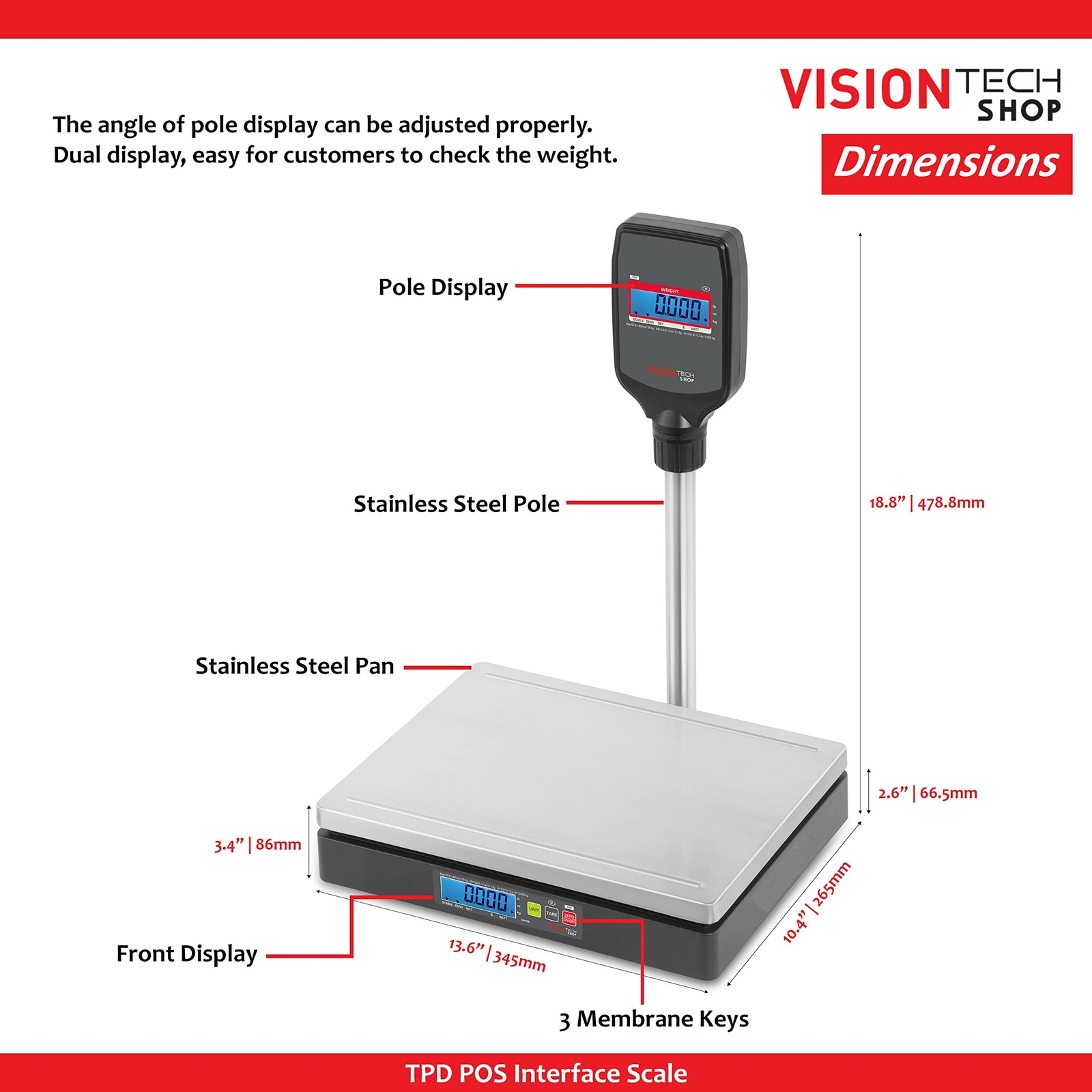 VisionTechShop TPD-60LB, POS Interface Portion Scale with Most ECR's ........