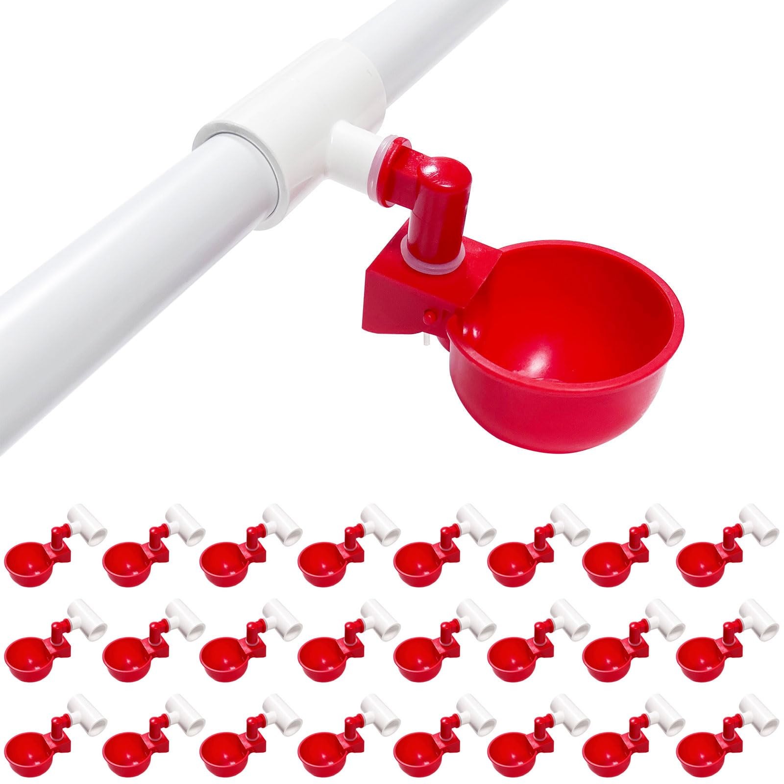 Chicken Water Cups for PVC with Tee (24 Pack), Automatic Chicken Waterer Kit ...