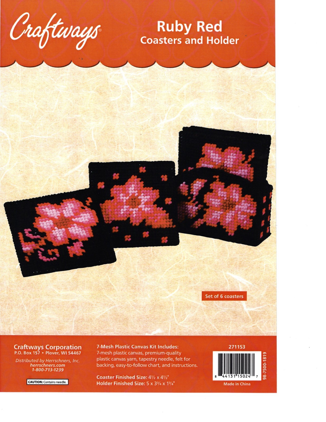 RUBY RED COASTERS & HOLDER  7ct plastic canvas  PATTERN  (#TF0496)