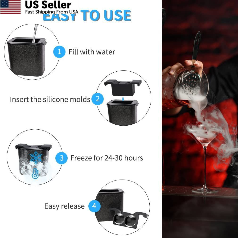 TINANA Clear Ice Ball Maker, 2.5” Crystal Cube 8.6 inches, Black