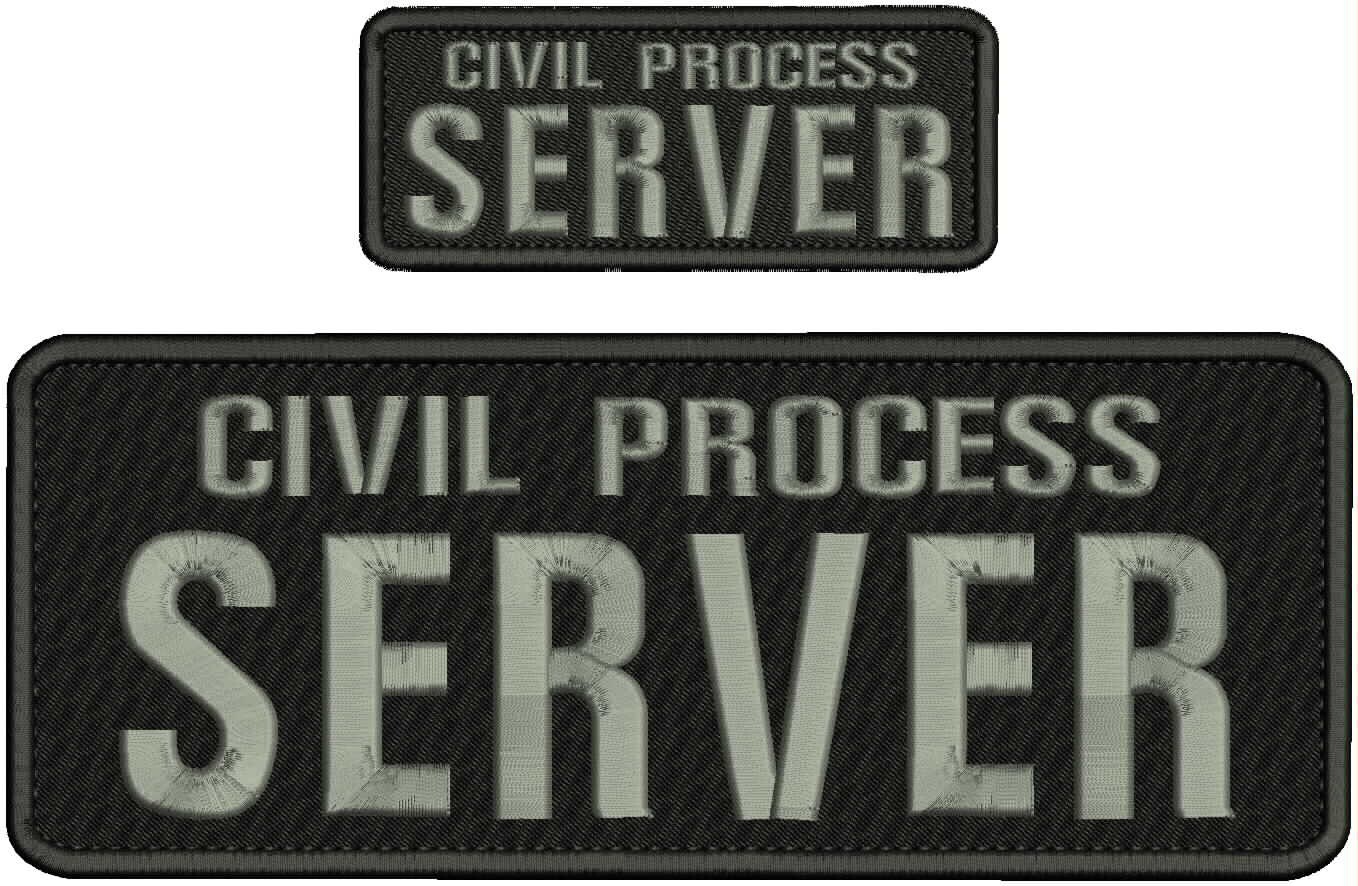 CIVIL PROCESS SERVER embroidery patches 4x10 and 2x5 hook  GREY black