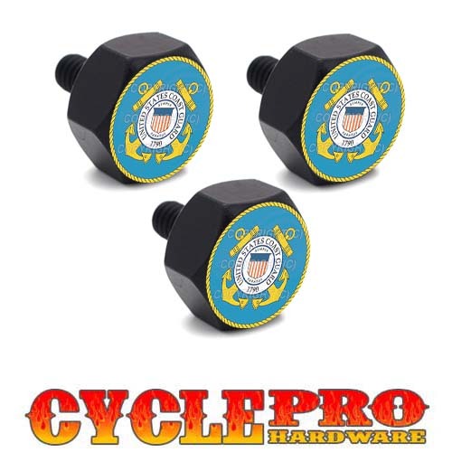 Black Billet Hex Windshield Bolt Kit 93-13 For Harley - USCG COAST GUARD LOGO