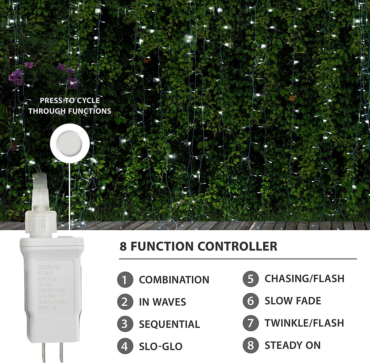 ProductWorks 18190 Light String, Bright White Micro, 8 Function, 600 Lights, 20'