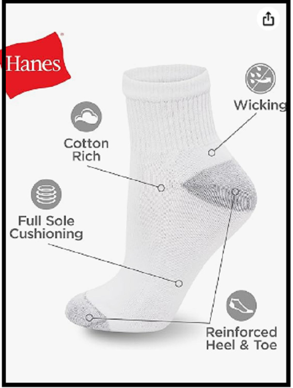 Hanes womens 10-pair Value Pack Ankle athletic socks White 5 9 US