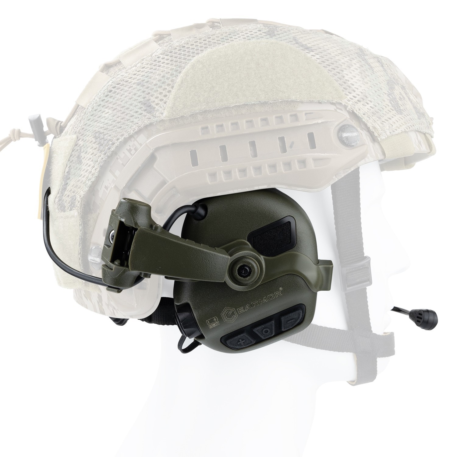 EARMOR M32X Plus Tactical Headset With Mic & ARC Rail Helmet Adapters, Green