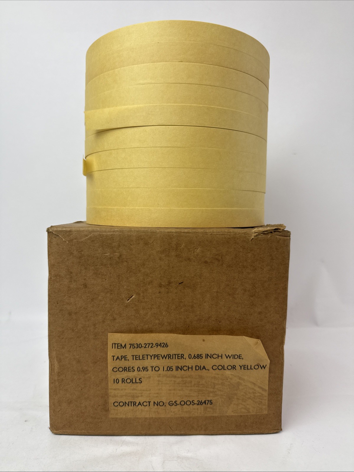 VTG 10 Rolls Teletype Teletypewriter 11/16" .685” Yellow Tape Oiled Full Case