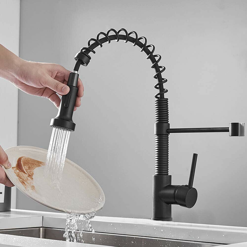 Matte Black Pull Down Kitchen Faucet with Sprayer Single Handle Sink Mixer Taps