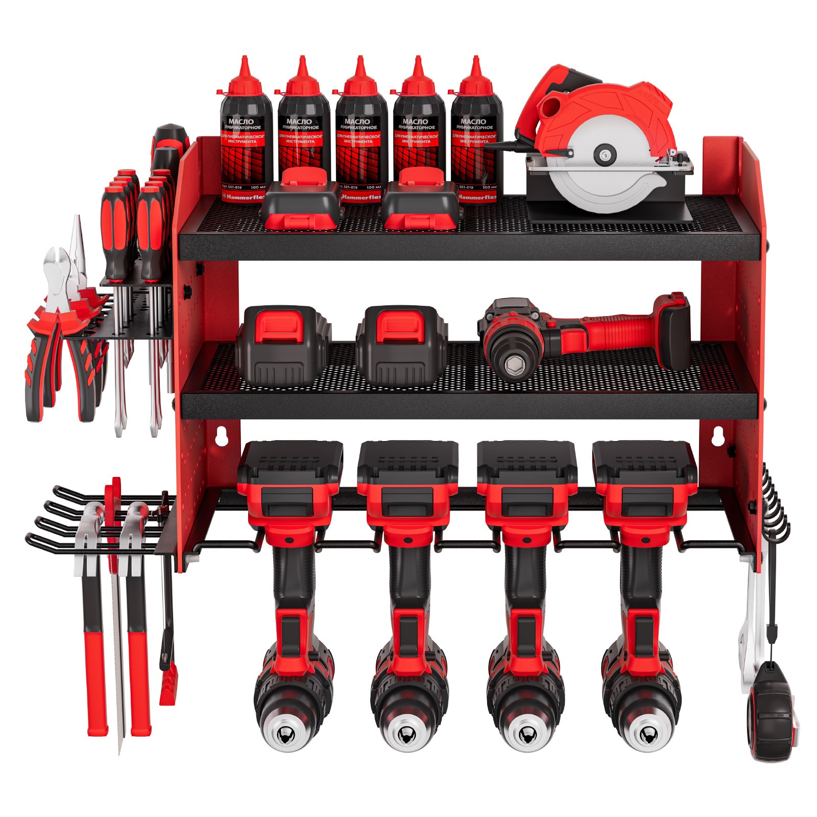 VEVOR Power Tool Organizer Wall Mount 3-Layer Drill Storage Rack 4 Drill Holders