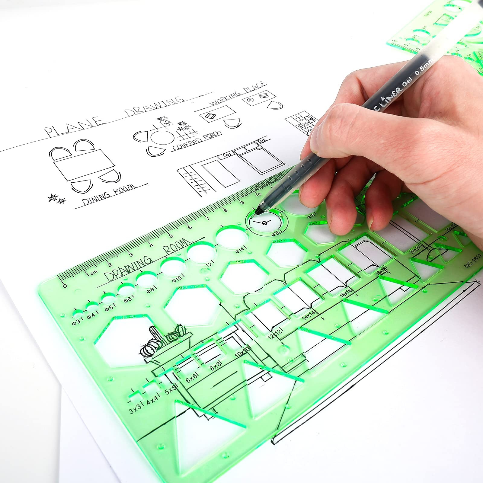 11PCS Geometric Drawings Templates, Drafting Stencils Measuring Tools,...