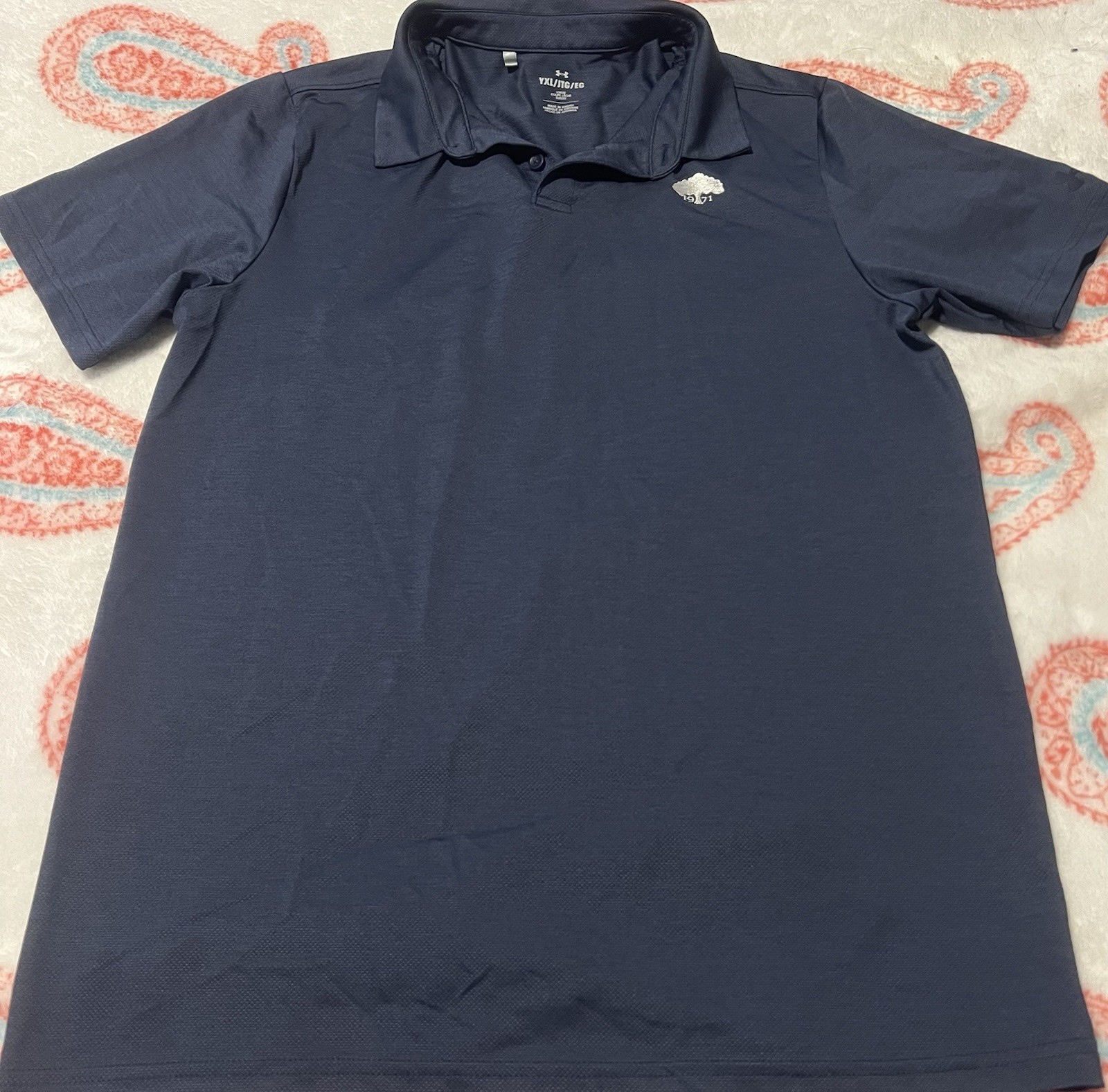 Under Armour HeatGear Polo Shirt Boys YXL Blue 1971 Tree Logo Golf Performance