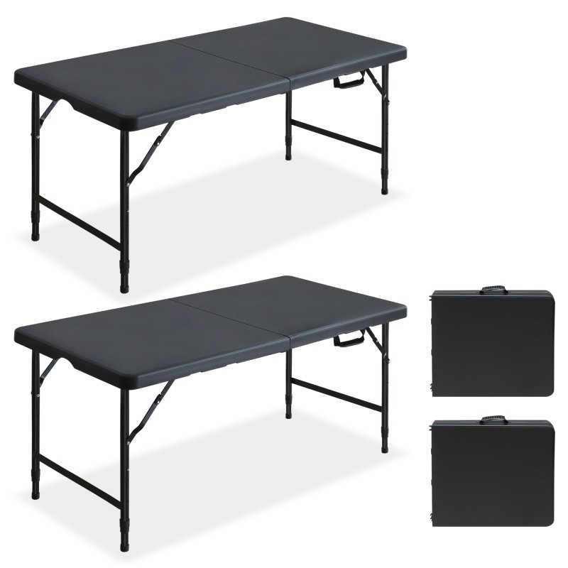 2x Garden Tables, 4ft Black Outdoor Folding Leisure Picnic Game Party Furniture