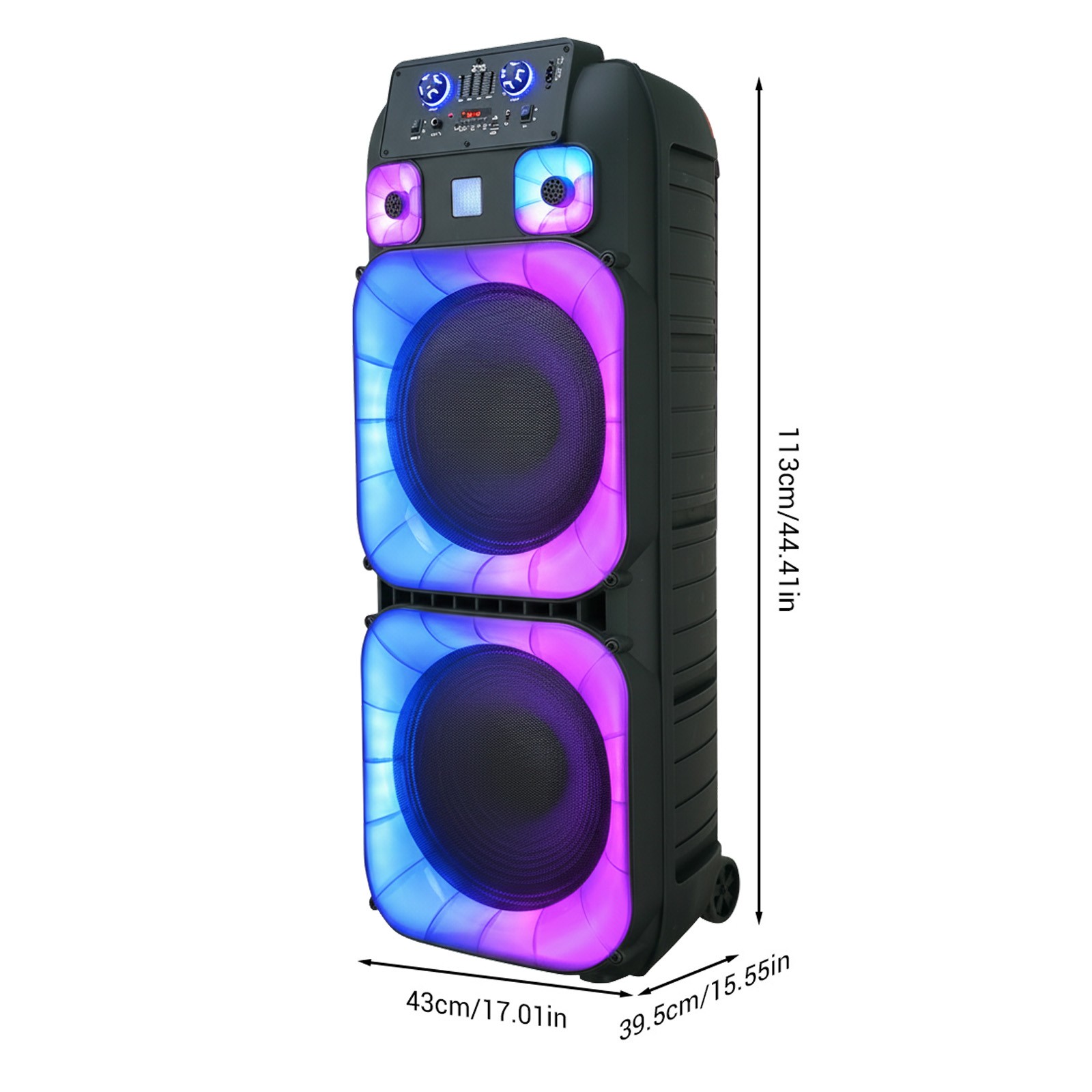 Dual 15" Massive Speaker Wireless Mic TWS PA System Party Speaker LED Lights USB