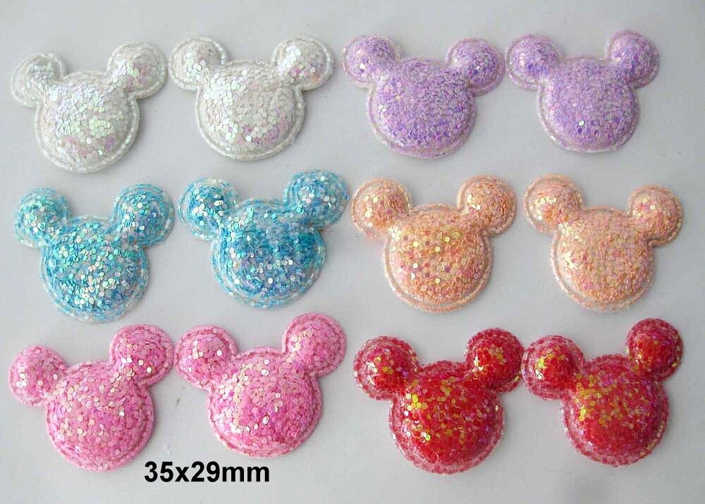 4 pc. Padded Glitter Mouse Ears, embellishment sew on applique pick your color!