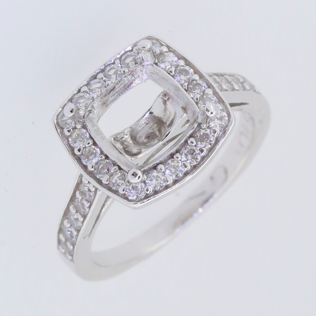 Sterling Silver Semi Mount Ring Setting Cushion CU 8x8mm Halo