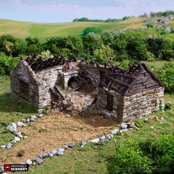 Ruined Highland Stone Barn FDM 3D Printed Tabletop Terrain Games DND (28mm)