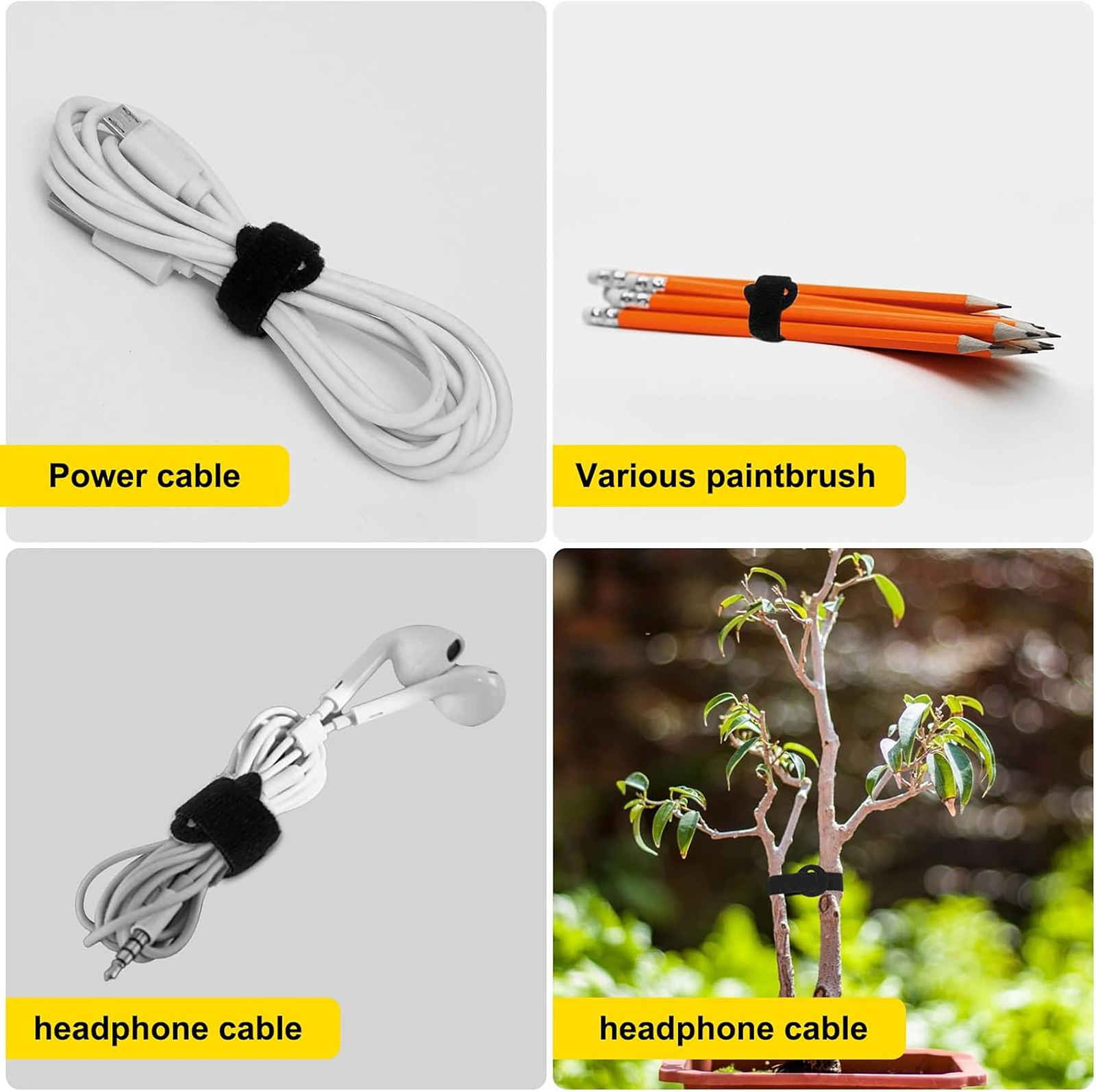 100 PCS Cable Straps Reusable Wire Cord Hook Loop Ties Black Fastening Organizer