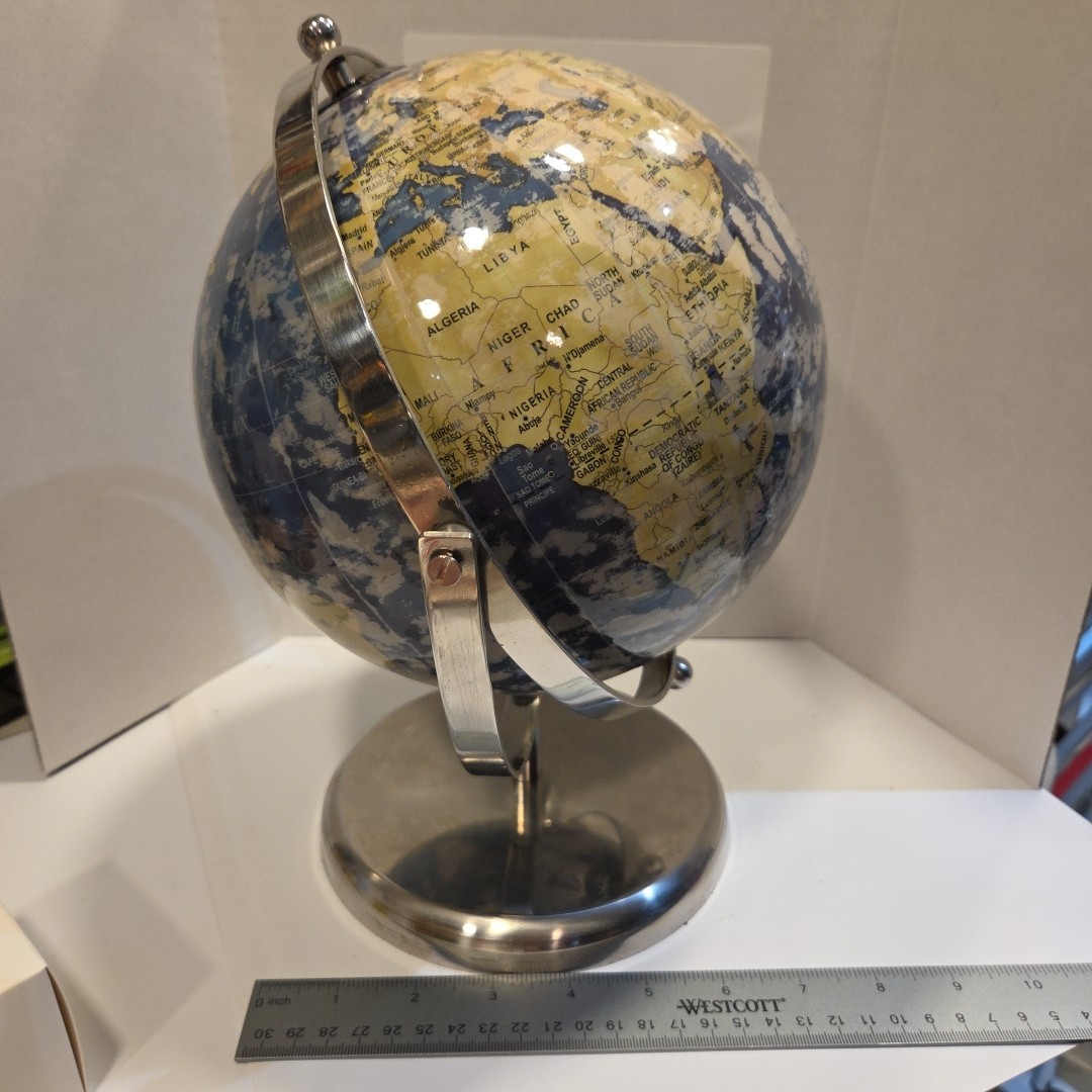 World Globe w Nickel Stand, Geographical Decorative Educational Prop