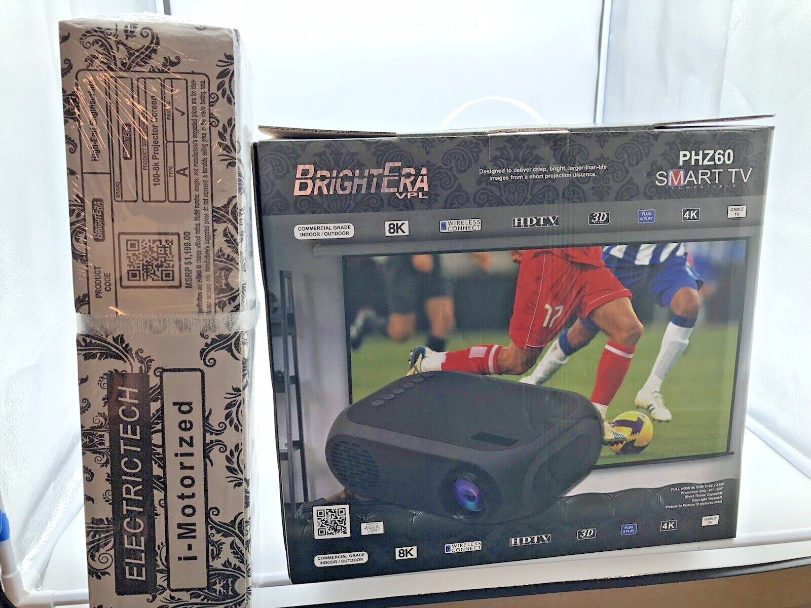 Brightera VPL PROJECTOR Bundle PHZ60 HDTV 8K 3D Speakers 72" Electrictech Screen