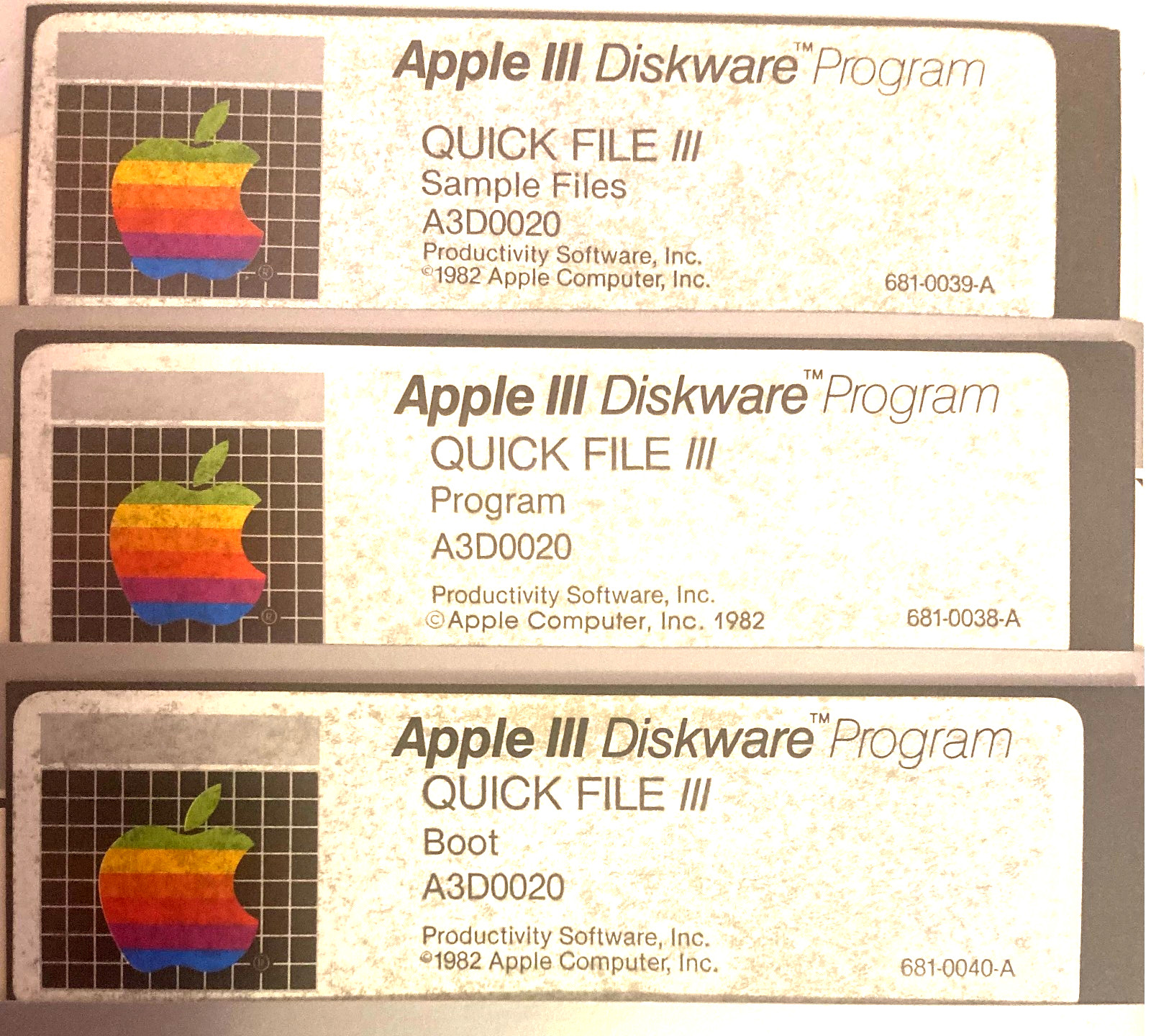 Apple III 3 Computer QuickFile III Software Disks Diskettes and Manual Vintage