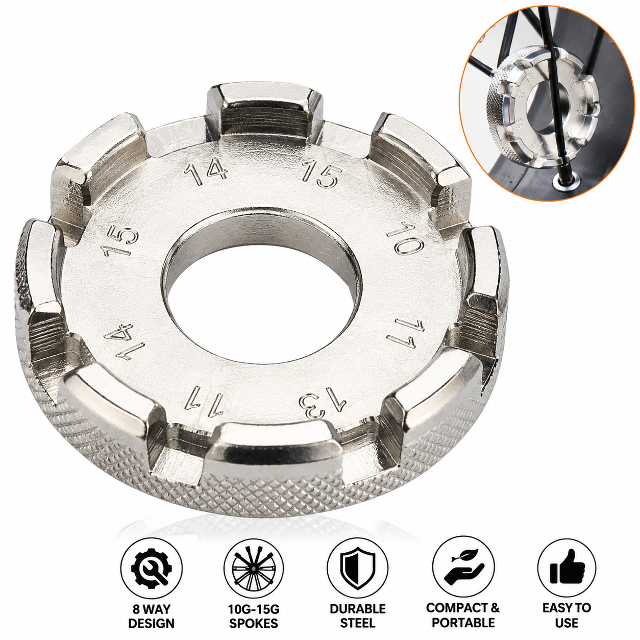8 Way Bicycle Spoke Wrench Wheel Rim Nipple Adjuster Bike Repair Tool 10G-15G US