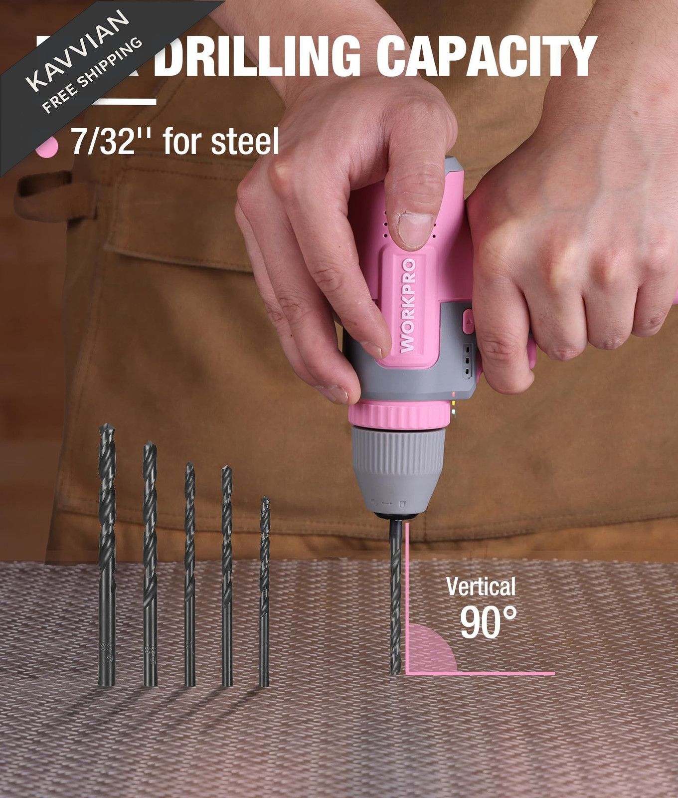 WORKPRO Pink Cordless 8V Drill Driver Set, 2Ah Electric Power with