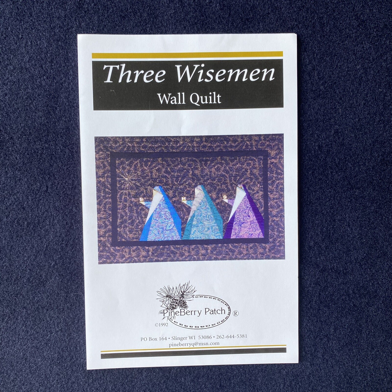 Three Wiseman Wall Quilt Pattern 24" x 36" Pieced Pineberry Patch Pine Berry